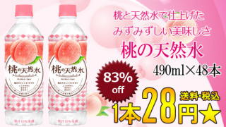 JT飲料「桃の天然水490mlペットボトル×48本」が送料込1,344円！